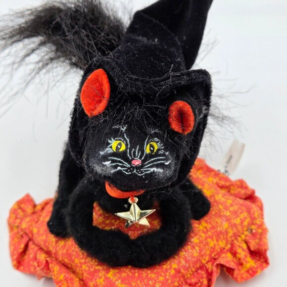 Annalee 2009 Moonlight Witch Cat On Pillow Halloween Black Orange Kitten Doll - Picture 5 of 14
